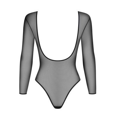 Body feminino preto transparente com mangas compridas