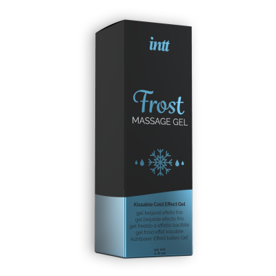 Embalagem de gel de massagem Frost da marca intt em preto e cinza