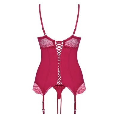 Corselet vermelho em tecido com rendas e tiras ajustáveis