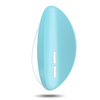 Aparelho oval azul com luzes pequenas, fundo branco