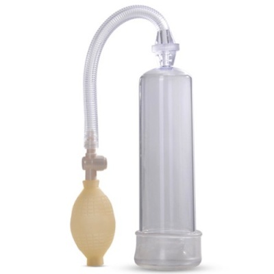 Bomba de vácuo transparente com balón beige e tubo flexível