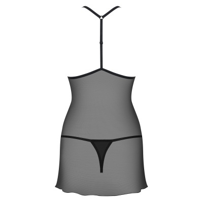 Roupa interior feminina preta transparente com camisola e fio dental