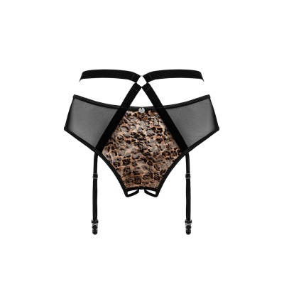 Liguero feminino com padrão animal print e detalhes em preto