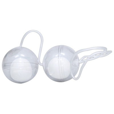 bolas Ben Wa transparentes com interior branco ligadas por cordão branco