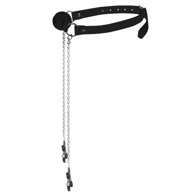 Colar de couro preto com corrente e clipes