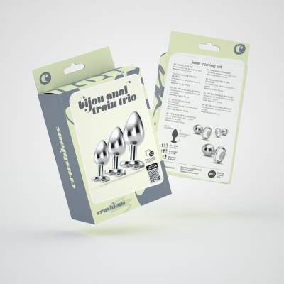 Embalagem de conjunto de treino anal prateado com três peças em forma de cone