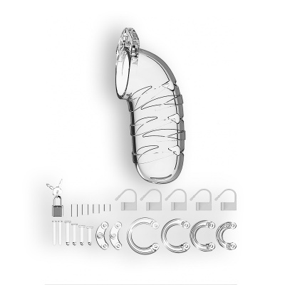 Conjunto transparente de estojo em forma fálica com acessórios pequenos