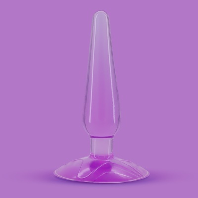 Plug anal roxo translúcido com base larga em fundo roxo