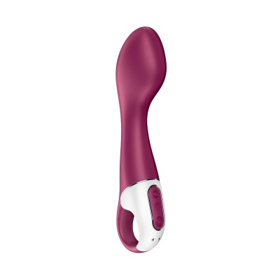 Vibrador feminino vinho com base branca e botões de controlo