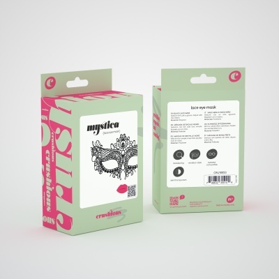 Embalagem de máscara para olhos Mystica da Crealions com máscara de renda preta na frente