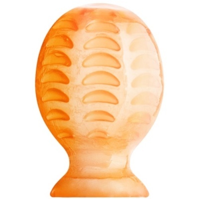 Objeto decorativo em vidro laranja com textura em relevo