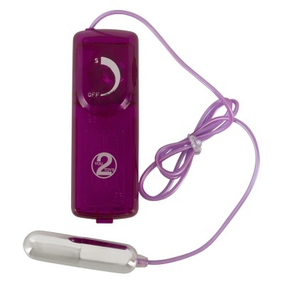 Controlador roxo com fio ligado a dispositivo metálico cilíndrico