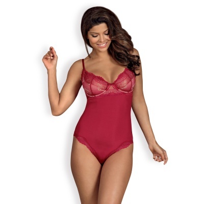 Roupa interior feminina tipo body vermelho vinho com renda