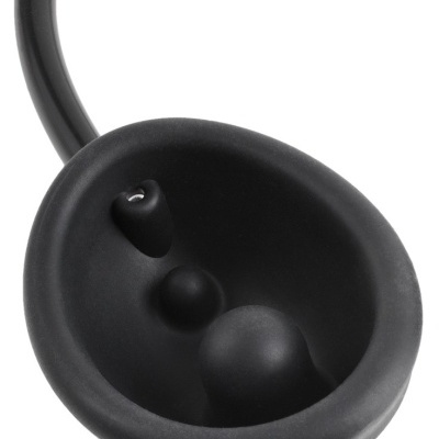 Dispositivo preto de silicone com base oval e três saliências internas