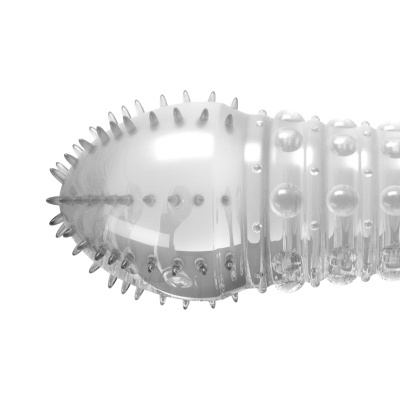 Produto transparente com pontas e bolsas de bolha sobre fundo branco