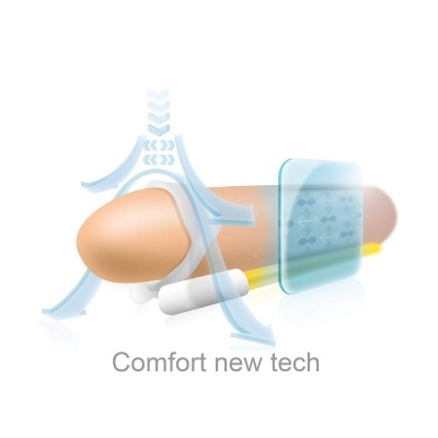 Dispositivo médico com setas e texto Comfort new tech