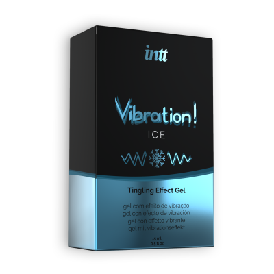 Embalagem preta e azul de gel com efeito de vibração Intt Vibration ICE.