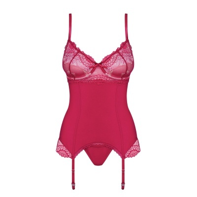 Corpete de lingerie rosa escuro com renda e ligas ajustáveis