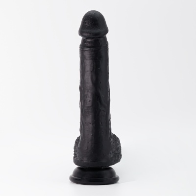 Dildo preto grande com base larga em fundo branco