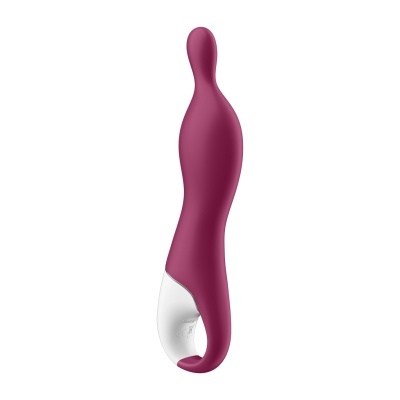 Vibrador bordeaux com base branca e formato curvado