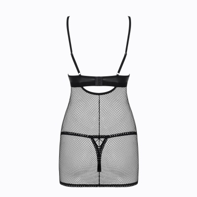 Vestido tipo rede com alças finas e abertura nas costas