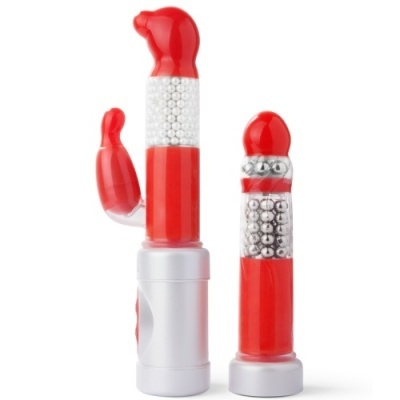 Dois vibradores sexuais vermelho e branco com contas internas