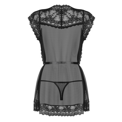 Roupa interior feminina preta transparente com renda em fundo branco