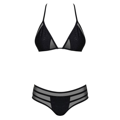 Conjunto de bikini preto com textura e tiras translúcidas