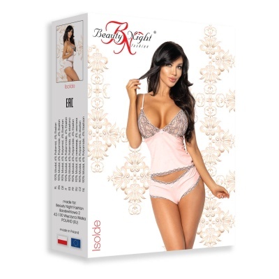 Embalagem de lingerie feminina Beauty Night Isolde rosa com renda cinza