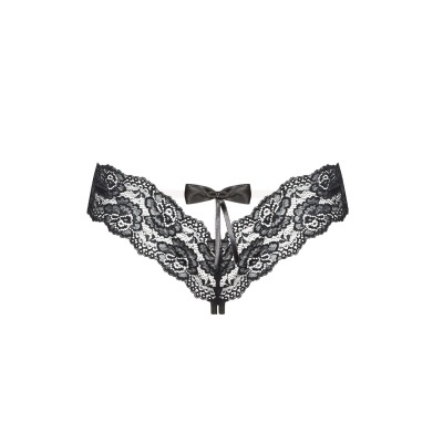 Cueca feminina preta em renda com laço central