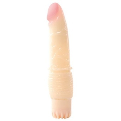 Dildo cor de pele com textura realista e ponta rosa