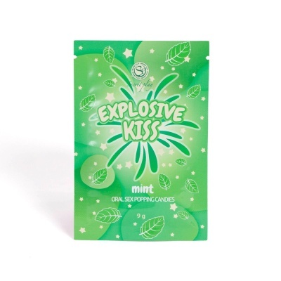 Embalagem verde de doces Explosive Kiss com sabor a menta