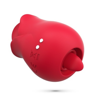 Dispositivo eletrônico vermelho arredondado com luzes e símbolos de certificação