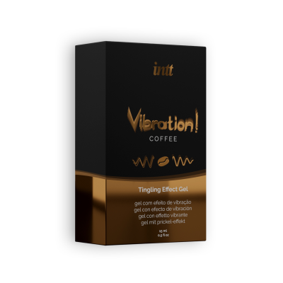 Embalagem preta e dourada de gel com efeito de vibração Vibration! COFFEE