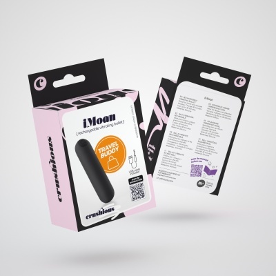 Embalagem rosa e preta com bullet vibrador iMoan Travel Buddy