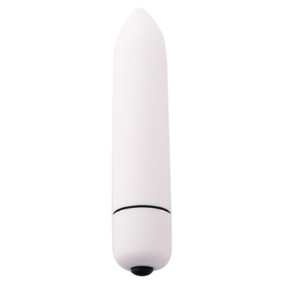 Vibrador branco cilíndrico com botão preto na base