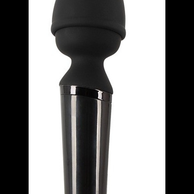 Vibrador preto com cabeça de silicone e base metálica
