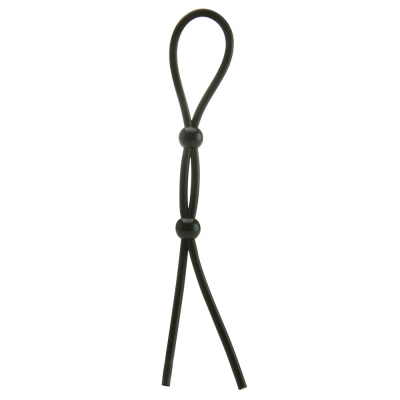 Elástico preto com esferas ajustáveis em fundo branco