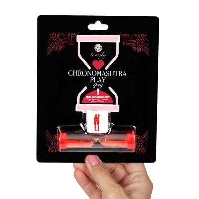 Ampulheta erótica Chronomasutra Play com embalagem preta e texto
