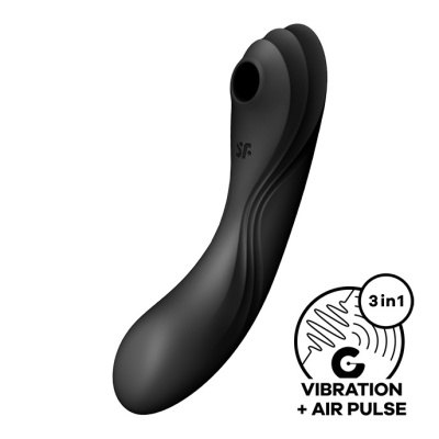 Dispositivo sexual preto curvo com gráfico de funções 3in1 Vibration + Air Pulse