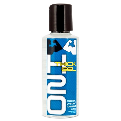 Frasco de gel lubrificante O2U Thick Gel com tampa preta e rótulo azul e branco