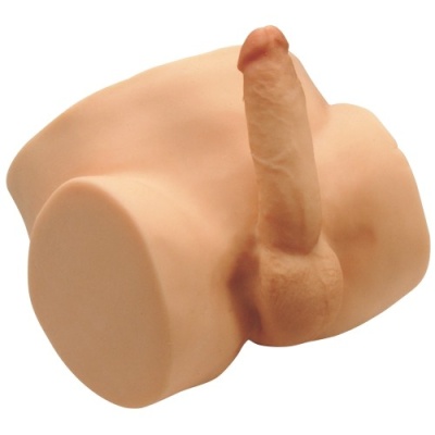 Masturbador masculino em silicone cor pele com pénis e testículos