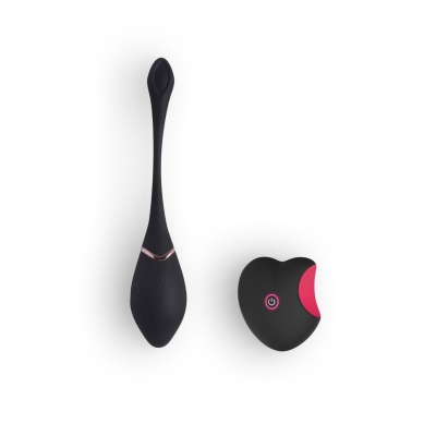 Conjunto de vibrador preto em silicone e controlo remoto em forma de coração preto com detalhe rosa