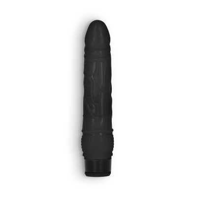 Vibrador preto texturizado em destaque sobre fundo branco