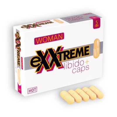 Embalagem de cápsulas eXXtreme libido+ caps para mulher com 5 cápsulas amarelas