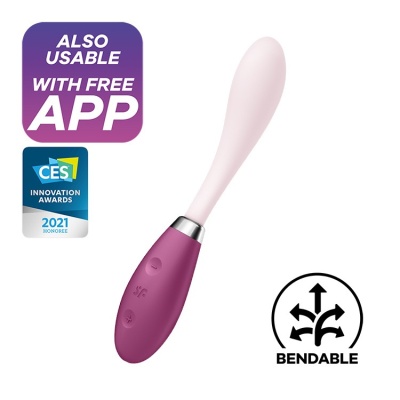Dispositivo flexível silicone roxo e rosa com selo CES e texto app