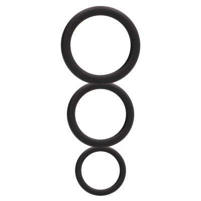 Três anéis negros de diferentes tamanhos alinhados verticalmente