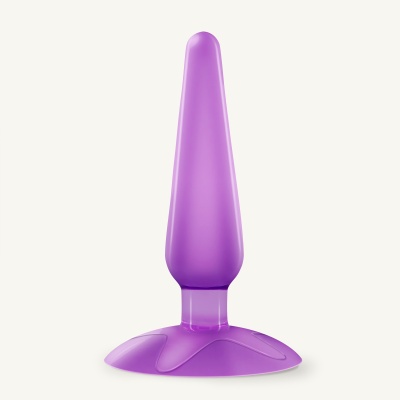 Produto em silicone roxo com base larga e forma cónica