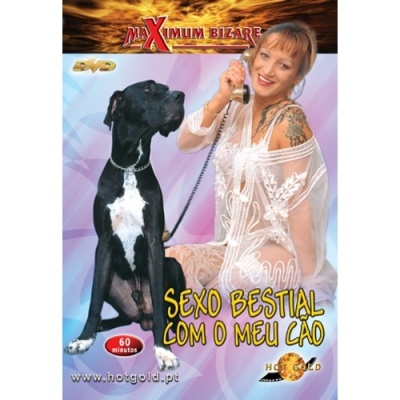 Capa de DVD com mulher e cão, título SEX0 BESTIAL COM O MEU CÃO