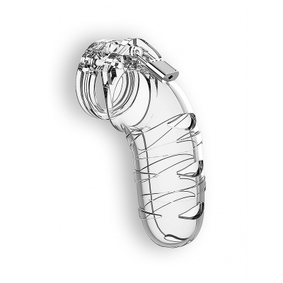 Dispositivo de castidade masculino transparente com fecho metálico